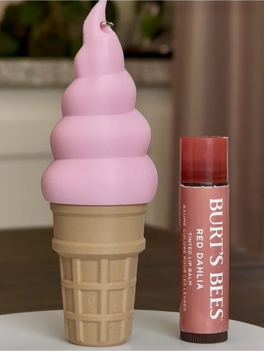 Ice cream Chapstick Lip Balm Holder Keychain / Bag Charm - Pink Soft Serve